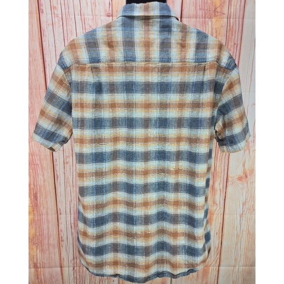 Kuhl Mens Linen Blend Brown-Blue Short Sleeve Plaid Shirt XL - Picture 2 of 10